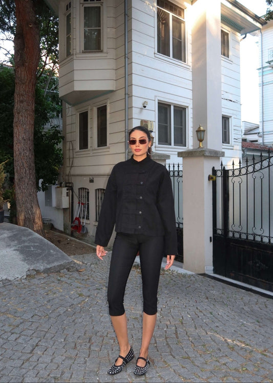 Valeria Black Mandarin Jacket