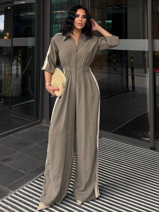 Seoul Khaki Striped Tencel Jumpsuit