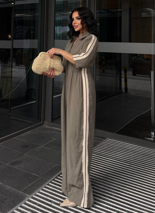 Seoul Khaki Striped Tencel Jumpsuit