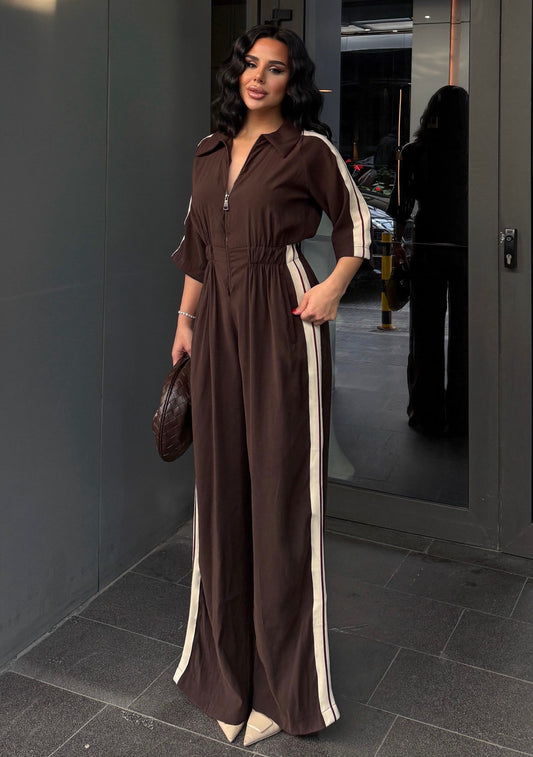 Seoul Khaki Striped Tencel Jumpsuit