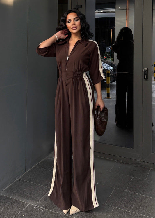 Seoul Khaki Striped Tencel Jumpsuit