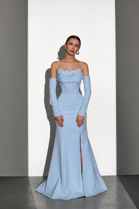 Lina's Embellished Evening in Baby Blue Dress