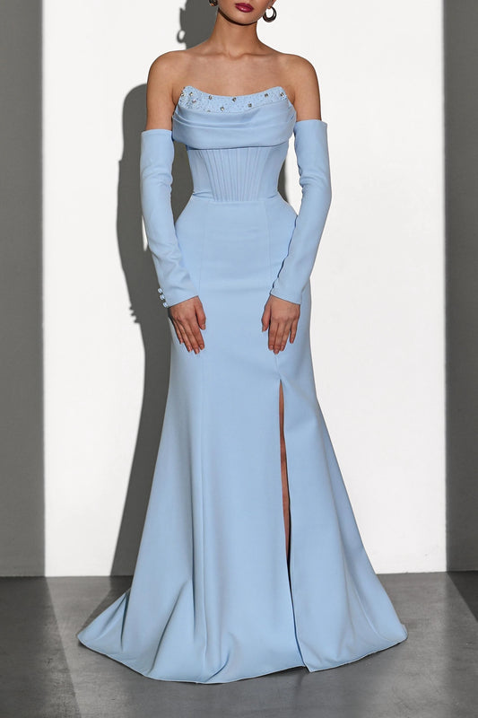 Lina's Embellished Evening in Baby Blue Dress