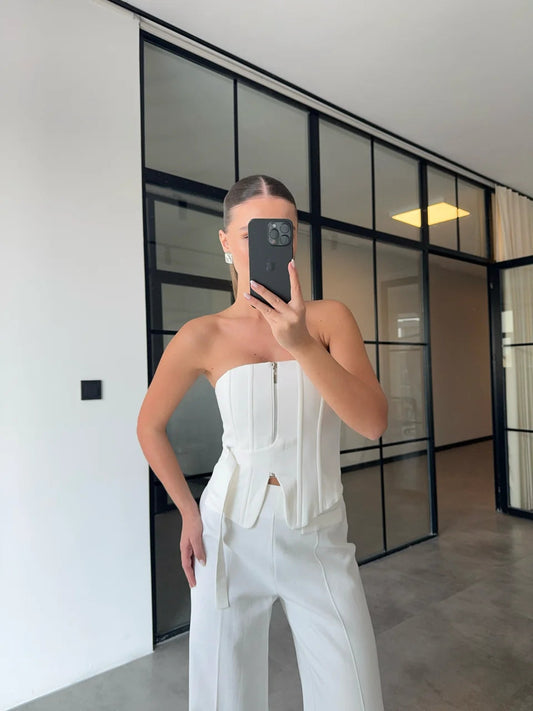 EKRU PALAZZO WITH COVER POCKET SUIT