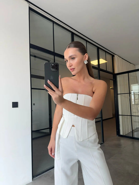 EKRU PALAZZO WITH COVER POCKET SUIT