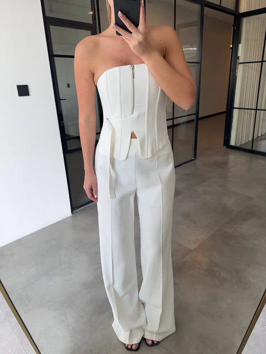 EKRU PALAZZO WITH COVER POCKET TROUSERS