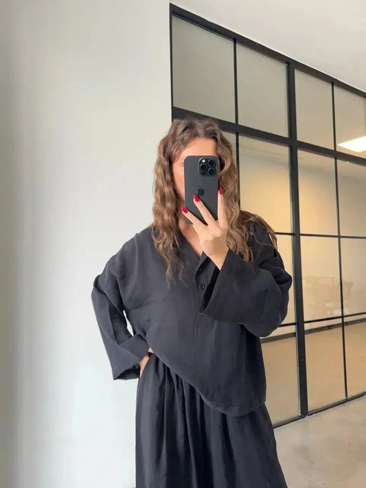 PREMIUM TENS FABRIC MINK POLO COLLAR SHIRT PALAZZO SUIT