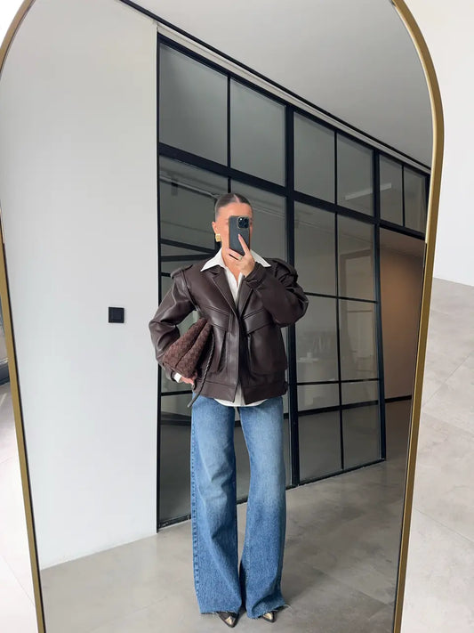 BITTER BROWN OVERSIZED PREMIUM LEATHER JACKET