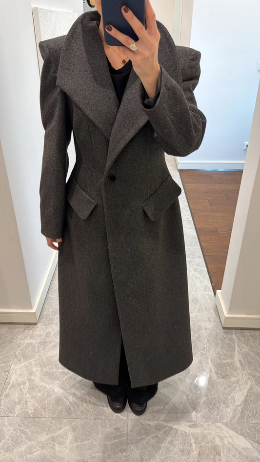 STAND-UP COLLAR WAIST SITTING PADDED MAXI CACHET COAT