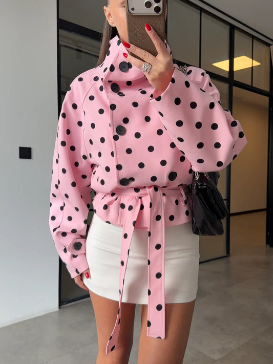 STAND COLLAR POLKA DOT TRENCH COAT