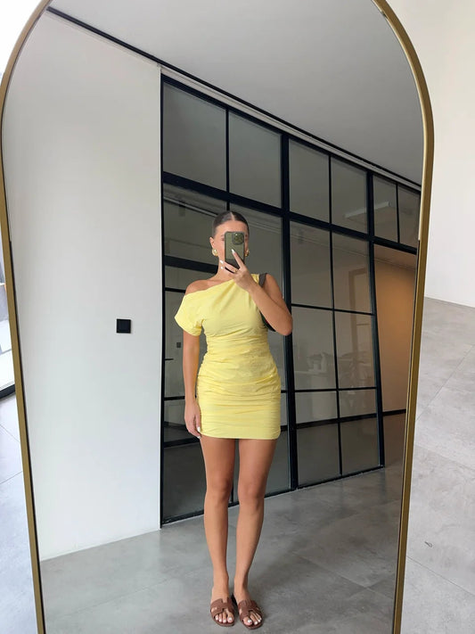 DRAPED ONE-SHOULDER DROP DRESS