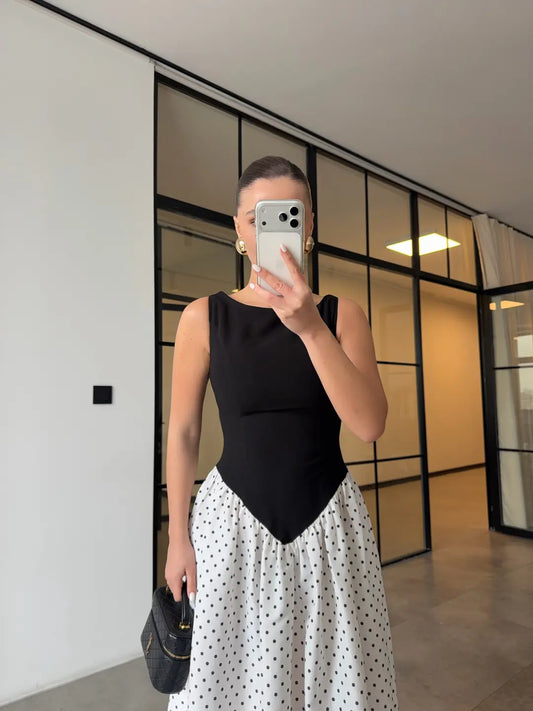 POLKA DOT WAIST-FITTED DRESS