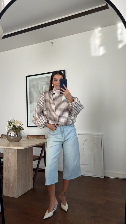 Contrast Collar Check Bomber Jacket