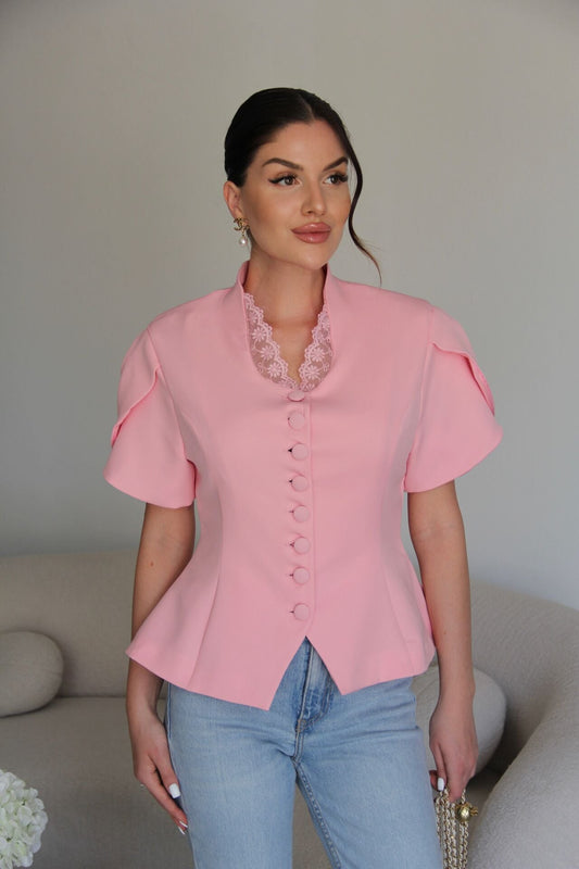 Pink Lace Collar Blazer Top