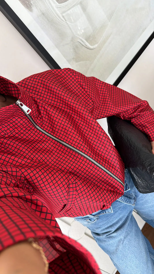 Checked High-Neck Jacket