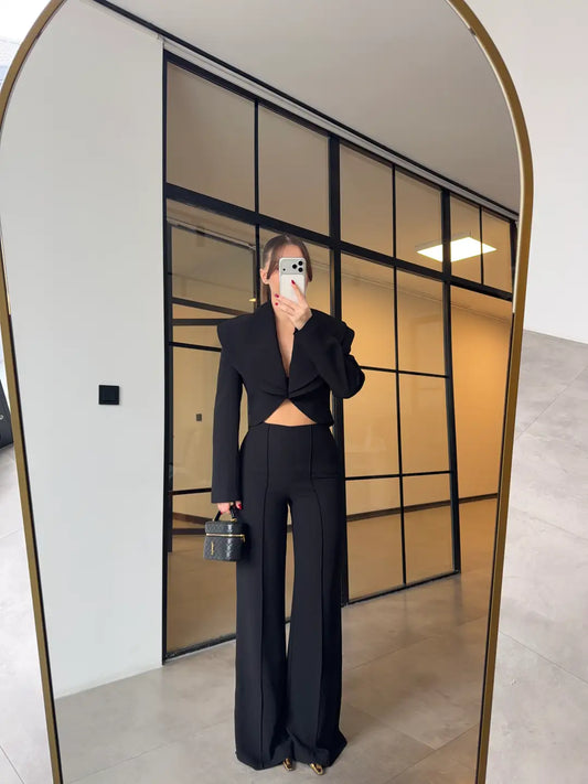 DOUBLE COLLAR CROP SET PALAZZO SET