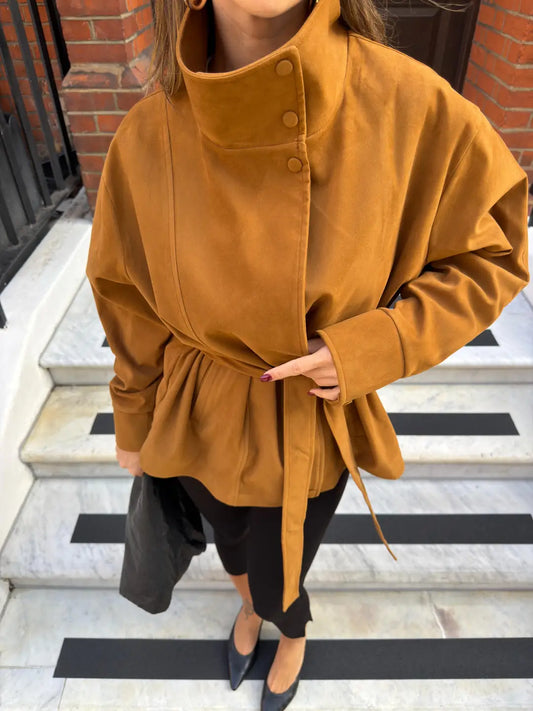 Cinched Waist Suede Jacket