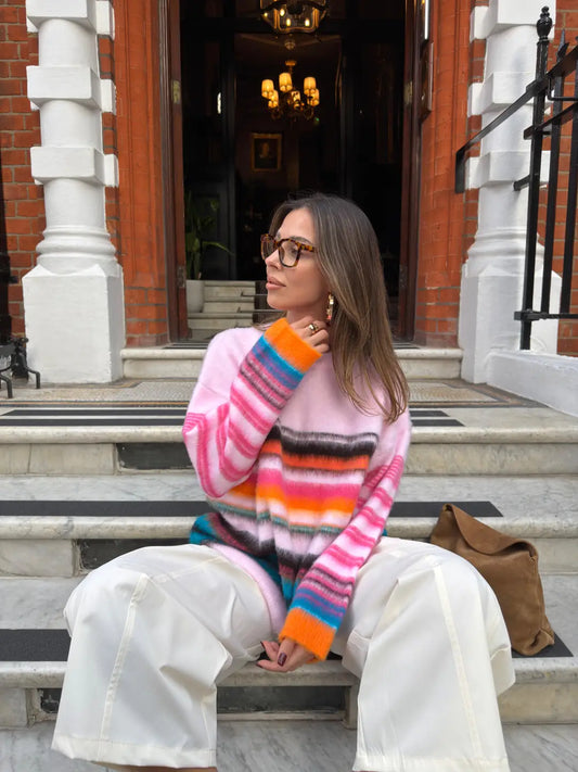 Pink Striped Cycling Collar Sweater