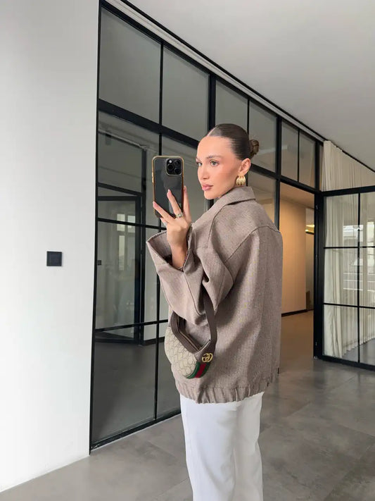 جاكيت بومبر كبير الحجم بجيوب واسعة