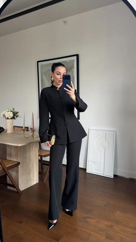 Black Mandarin Collar Two-Piece Set