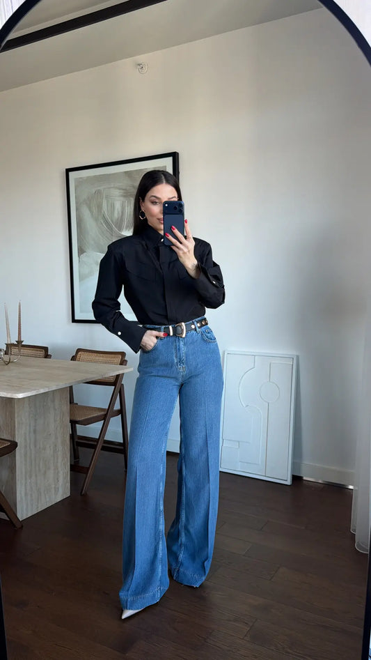 BUTTON-UP WITH PADDED SHOULDER SHIRT