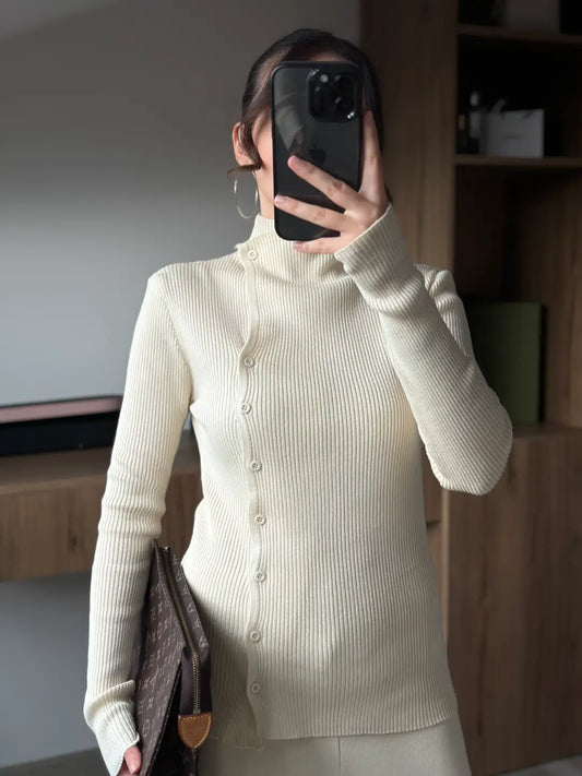 High-Neck Ribbed Knit Top
