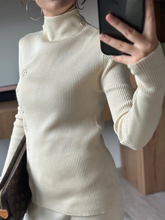 High-Neck Ribbed Knit Top