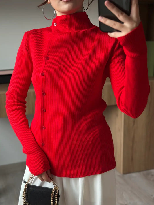High-Neck Ribbed Knit Top