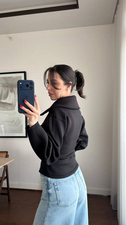 Balloon sleeve waist-fitting fitted jacket