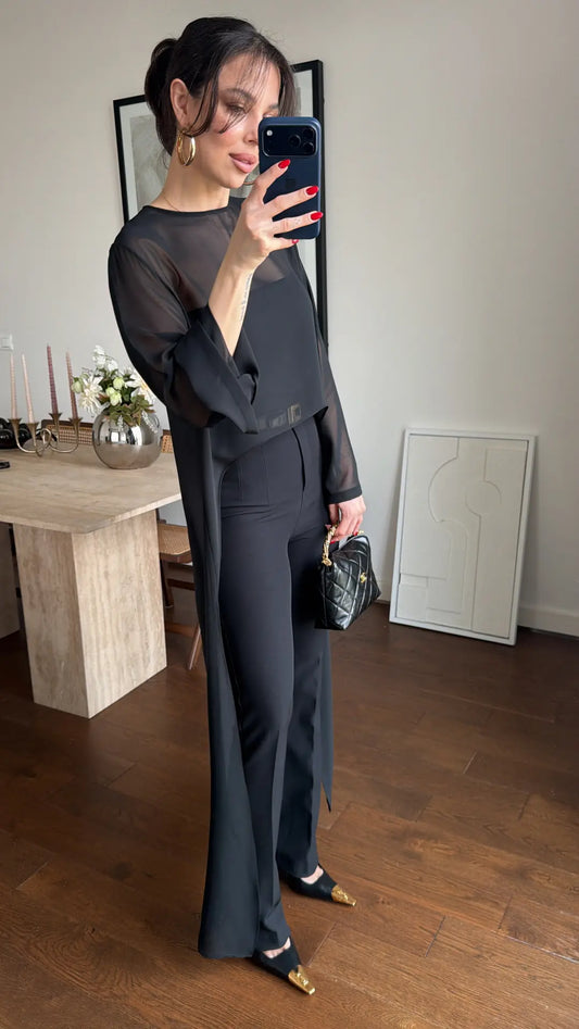 BLACK TRANSPARENT CAPE BLOUSE