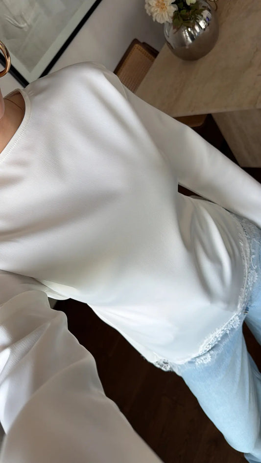 ASYMMETRICALLY DETAILED SATIN BLOUSE