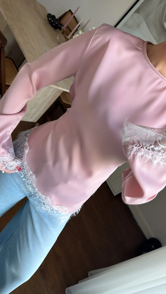 ASYMMETRICALLY DETAILED SATIN BLOUSE