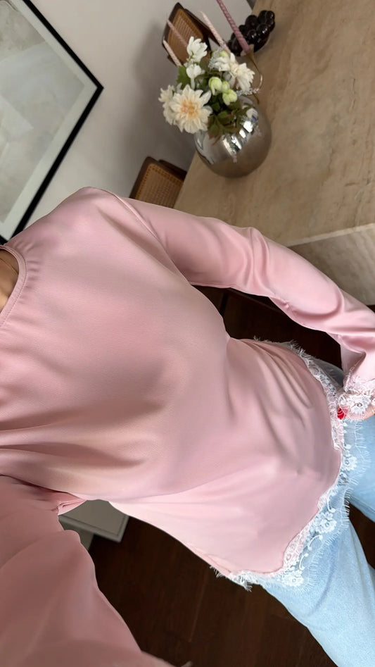 ASYMMETRICALLY DETAILED SATIN BLOUSE