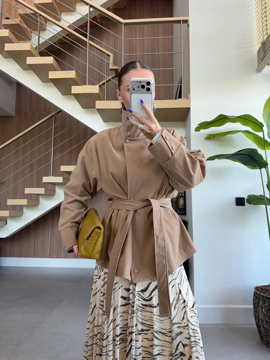 Cinched Waist Suede Jacket