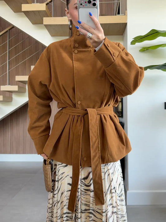 Cinched Waist Suede Jacket