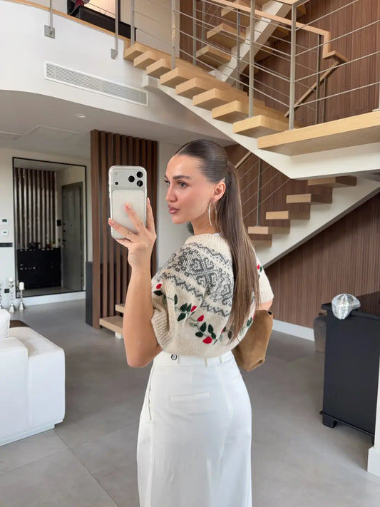 DOUBLE PLEATED STURDY FABRIC PALAZZO TROUSERS