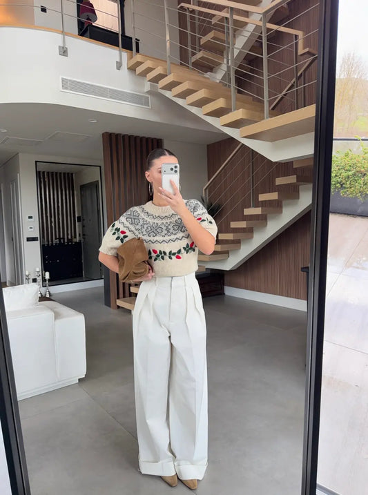 DOUBLE PLEATED STURDY FABRIC PALAZZO TROUSERS