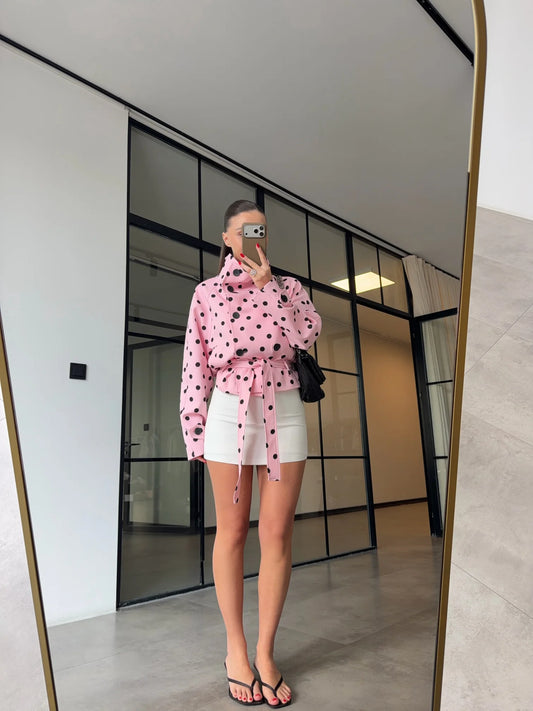 STAND COLLAR POLKA DOT TRENCH COAT