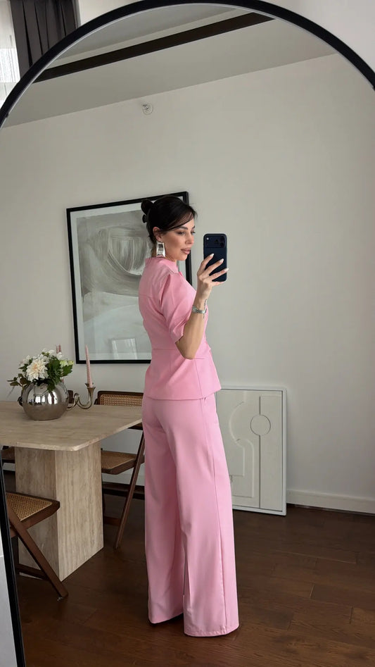 STAND COLLAR WAIST-FITTED SET
