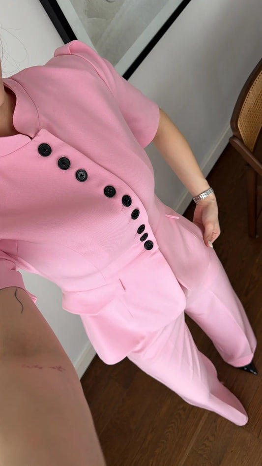 STAND COLLAR WAIST-FITTED SET