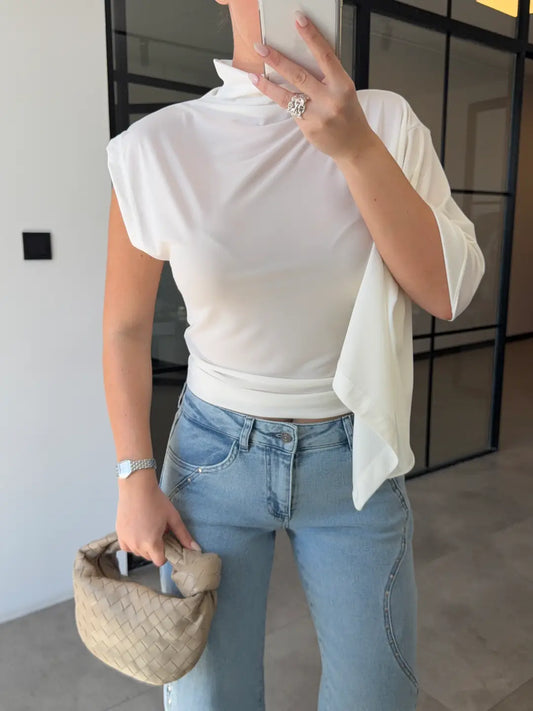 ASYMMETRICALLY DRAPED BLOUSE