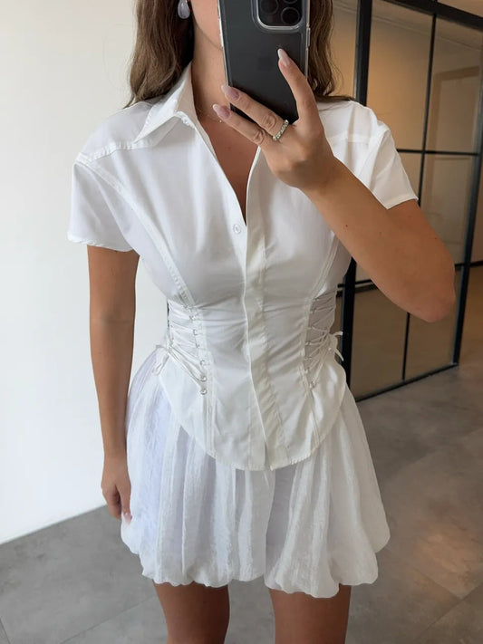 SIDE STRIP SHORT SLEEVE WHITE SHIRT