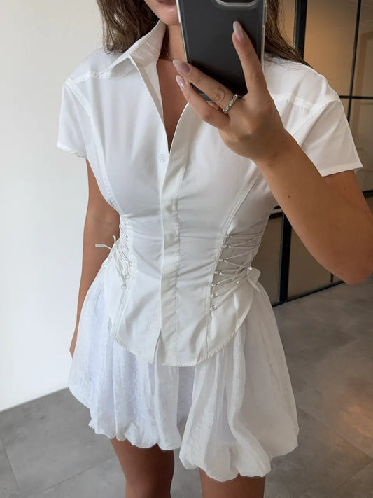 SIDE STRIP SHORT SLEEVE WHITE SHIRT