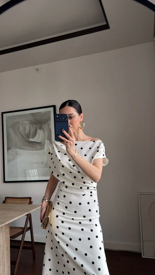 POLKA DOT WITH SHOULDER DETAIL DRESS