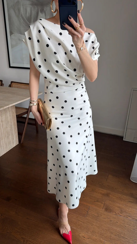POLKA DOT WITH SHOULDER DETAIL DRESS