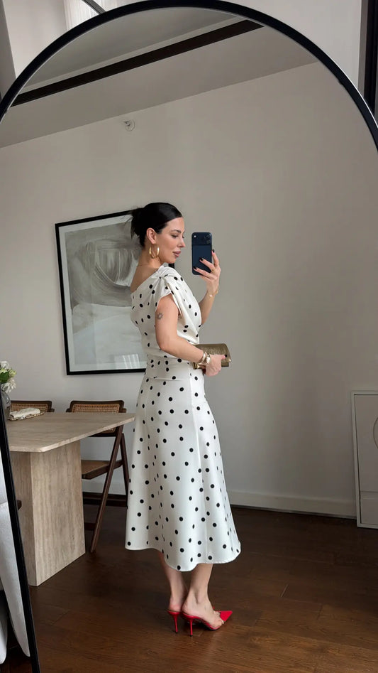 POLKA DOT WITH SHOULDER DETAIL DRESS