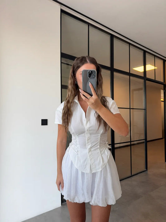 SIDE STRIP SHORT SLEEVE WHITE SHIRT