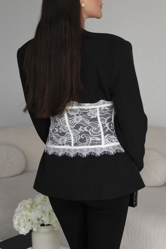 Lace Detail and V-Neck Design Blazer