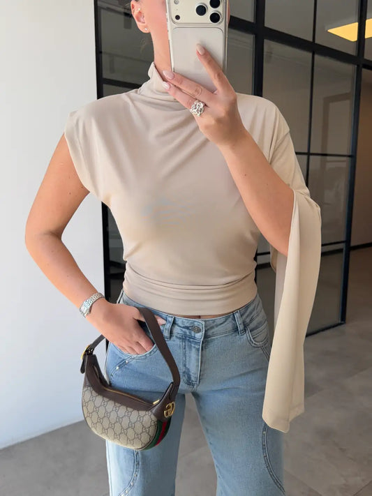 ASYMMETRICALLY DRAPED BLOUSE