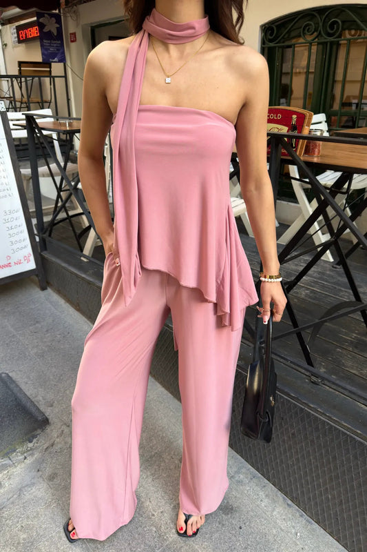 ASYMMETRIC CUT DAMSON SCARF SET